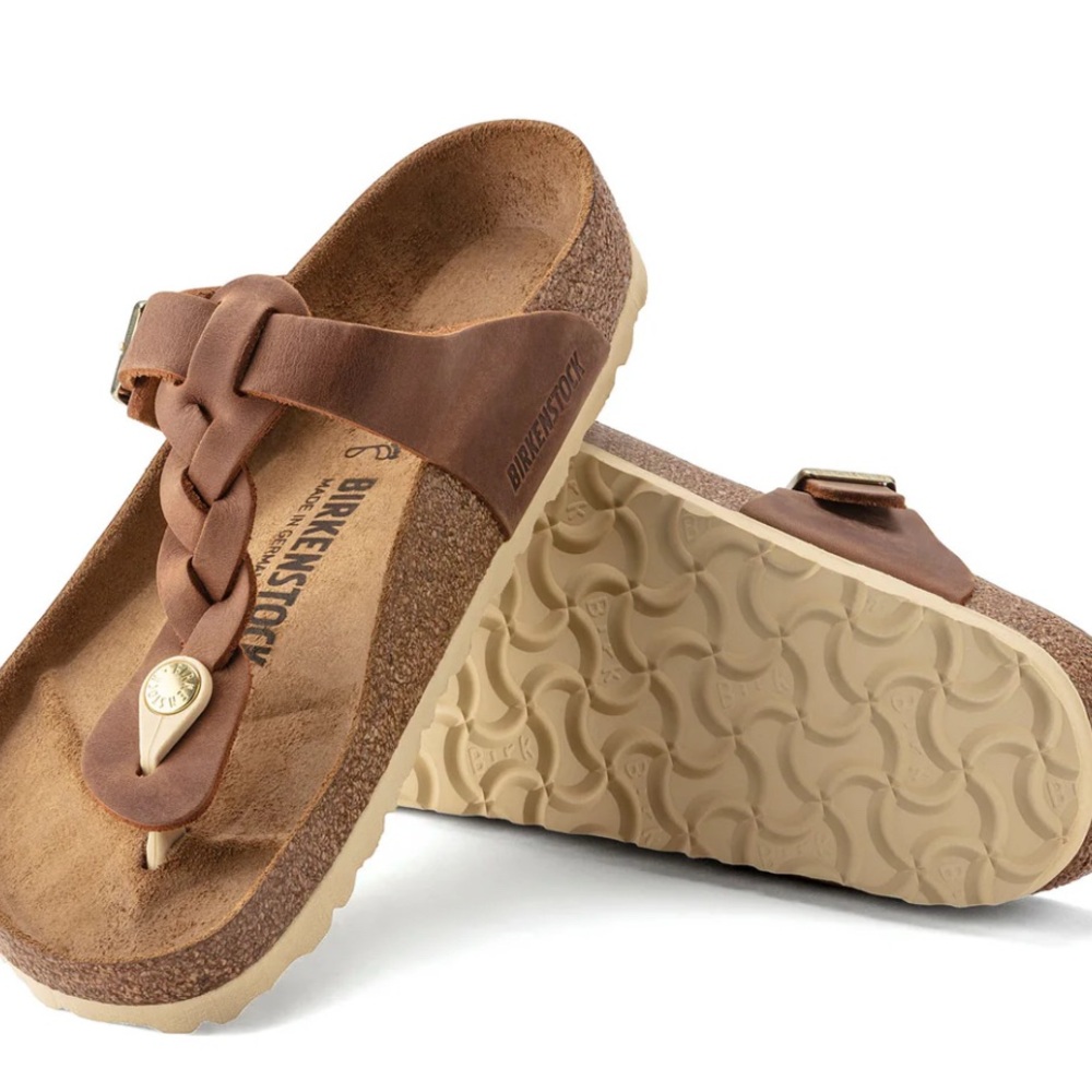 Birkenstock Gizeh Braided Oiled Leather in Cognac 40
